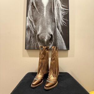 Gypsy Studded Fringe Metallic Snip Toe Cowboy Boots